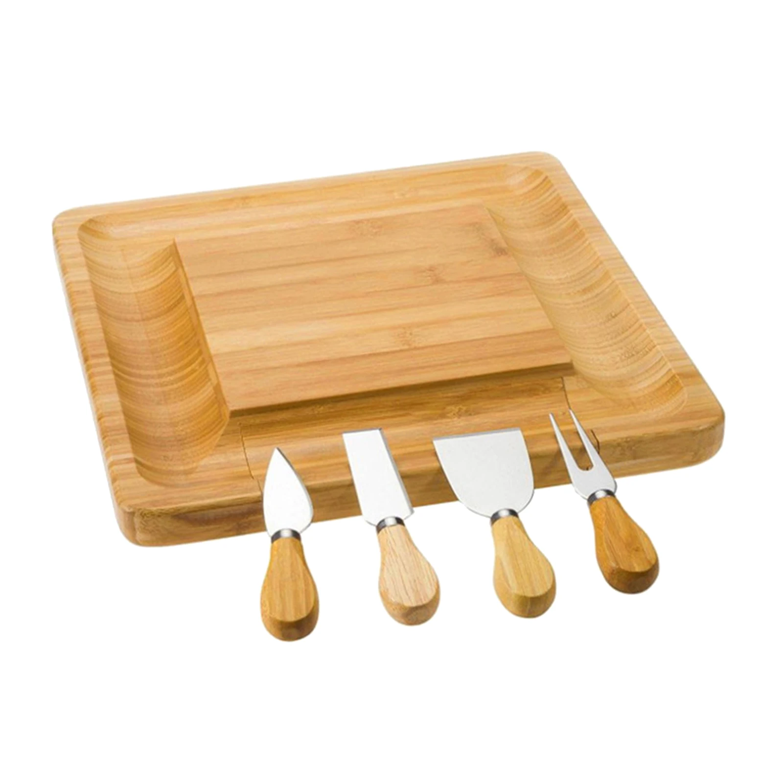 

Handmade 13 Inches Square Bamboo Cheese Board with Knife Set for Cutlery