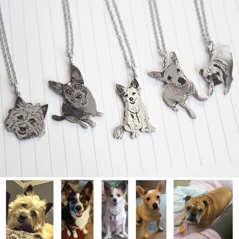 

Custom Portrait Your Pet Photo Necklace Gift Cat Necklace Personalized Stainless Steel Engrave Name Memory For Woman Jewelry
