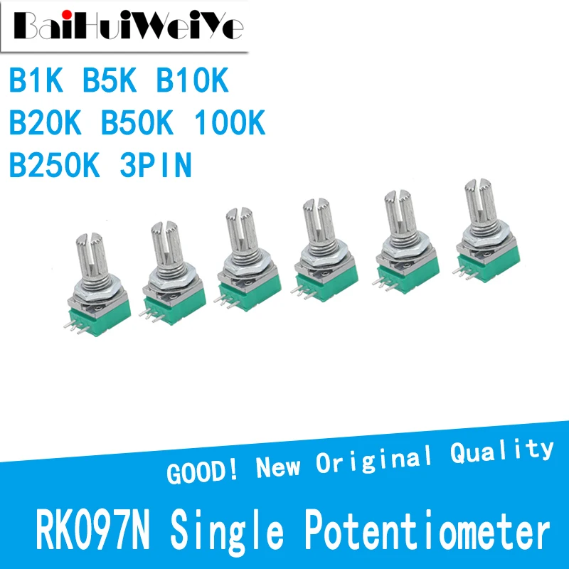 

5PCS/LOT RK097N Amplifier Sealing Single Potentiometer 1K 5K 10K 20K 50K 100K 250K with a switch audio 3pin shaft 15mm