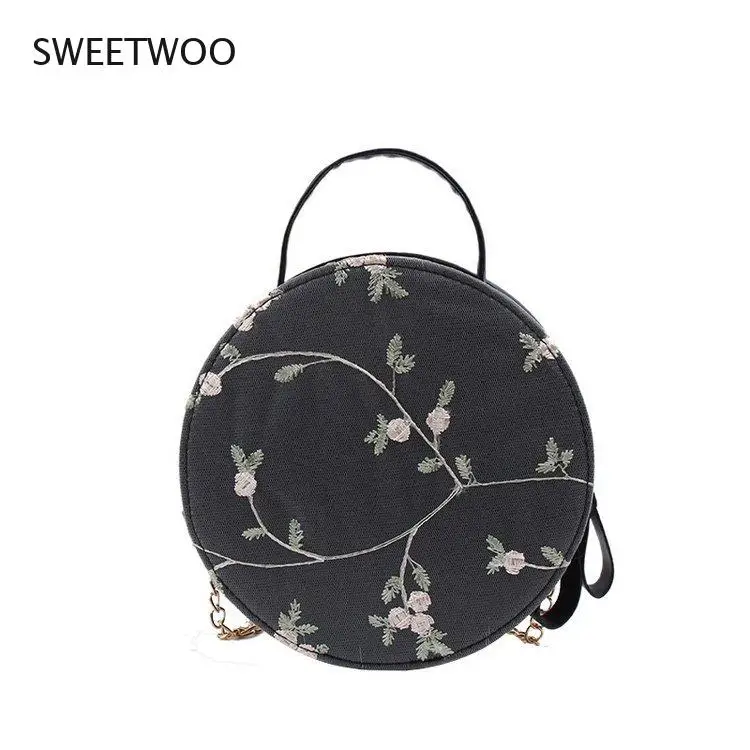 

Chinese Style Embroidery Flowers Clutch Lace Round Handbags Leather Women Crossbody Bags for Female Shoulder Messenger Bag Chain