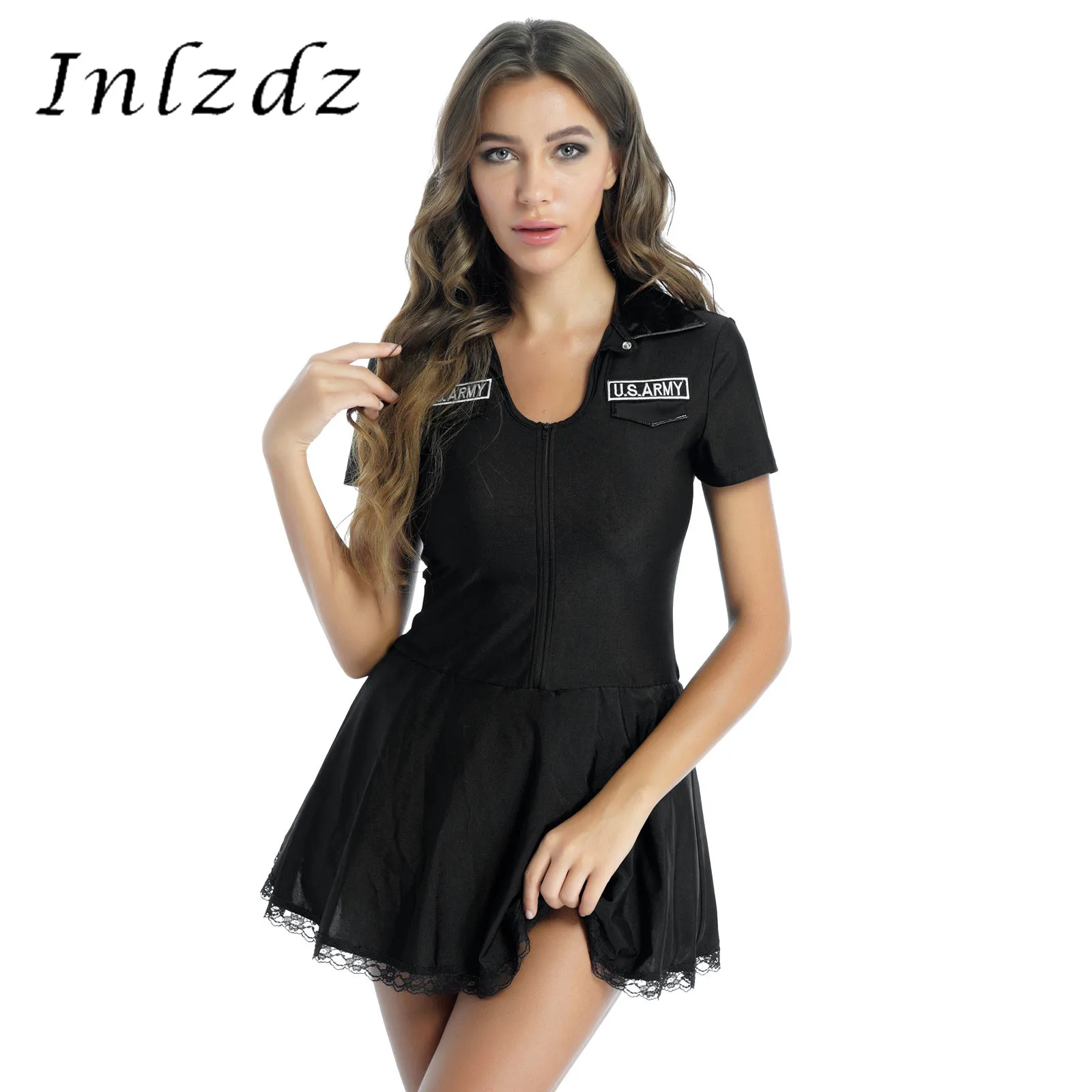 Женское полицейское платье костюм для ролевых игр Униформа лакированная кожа