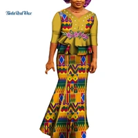 2 piece skirt sets african women clothes double layer tops and skirt sets peals print party women bazin african clothing wy7485