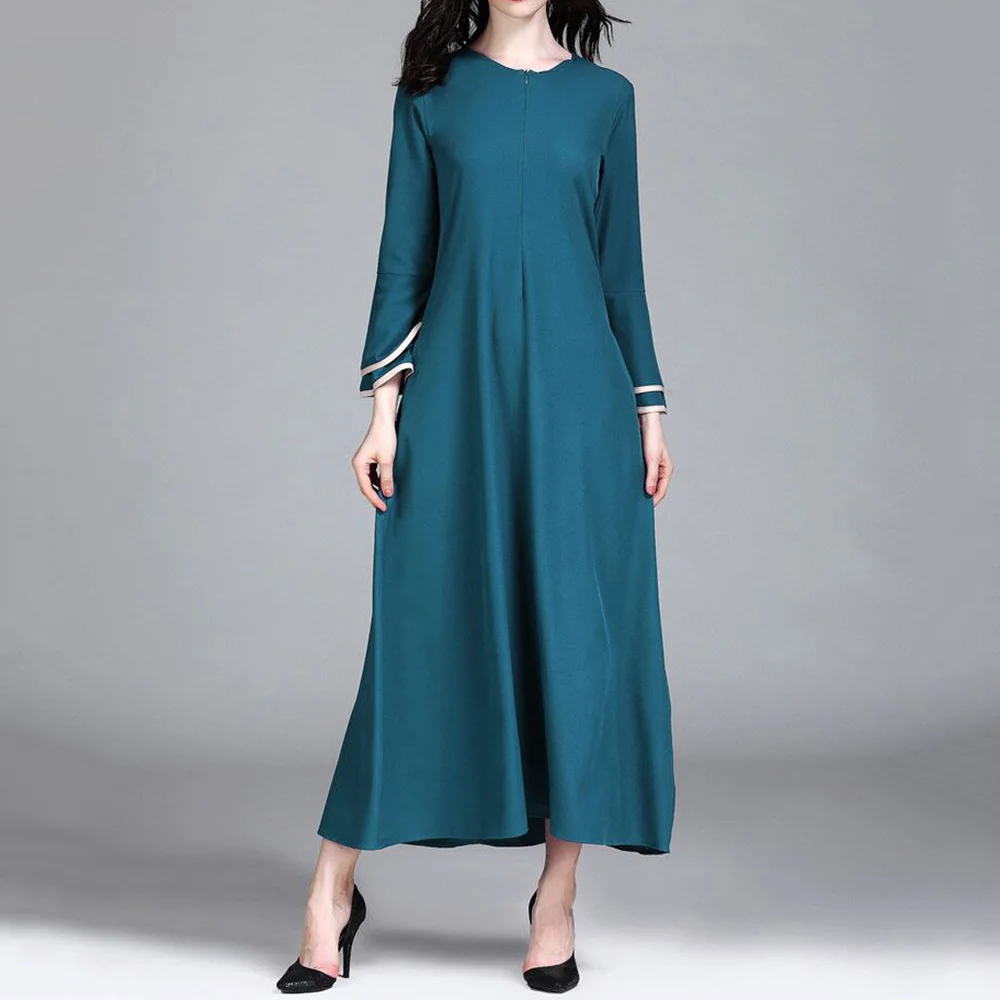 Abaya Jilbab мусульманское платье макси Однотонное голубое длинное платье-Кафтан