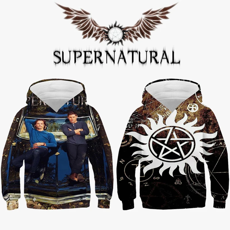 3D Supernatural Hoodie Kids Teens Funny Pullover Sweatershirt Casual Streetwear Boys Harajuku Hoodies | Мужская одежда