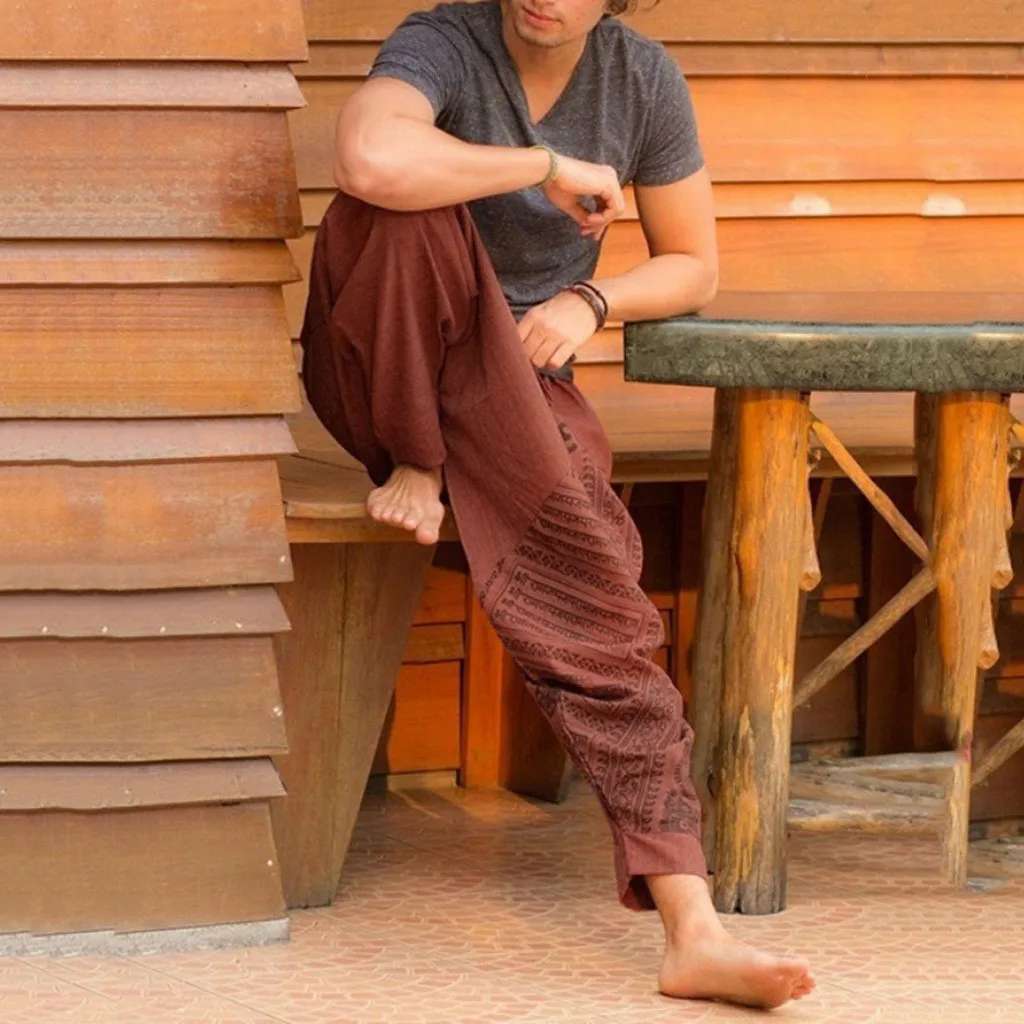 Брюки мужские с принтом Длинные повседневные штаны свободного покроя этнические