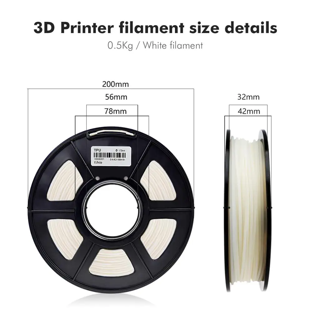 Enotepad Flexible 3D Printer Filament TPU Filament 1.75 mm 0.5kg Spool in 95A shore hardness 100% no bubble tpu