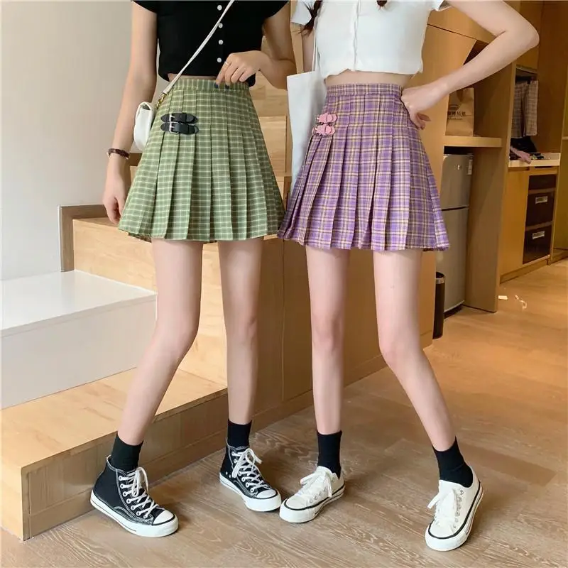 

Purple Preppy Style Mini Pleated Skirt Women Summer Casual School Kawaii Plaid Short Skirt Ladies High Waist Saia Faldas