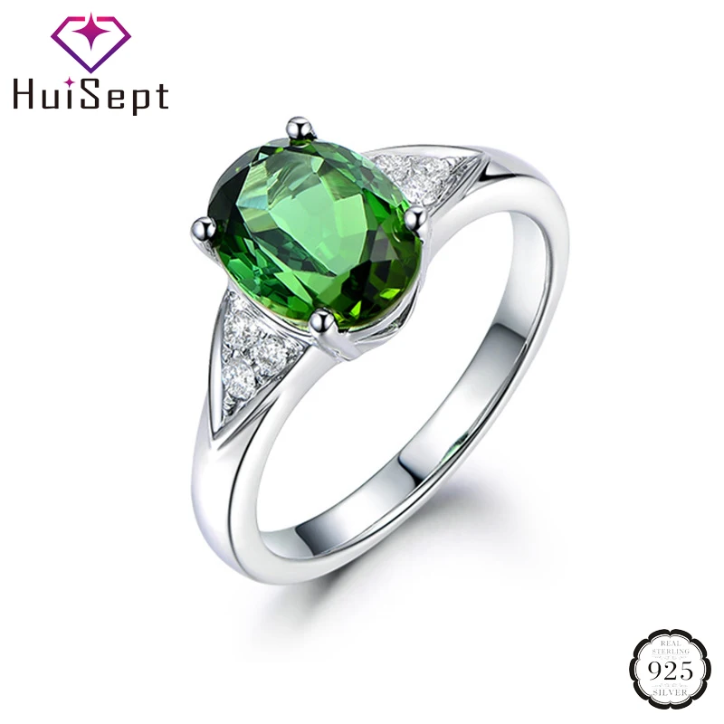 

HuiSept Fashion 925 Silver Ring for Women Jewelry Accessories Oval Emerald Zircon Gemstones Open Rings Wedding Engagement Party