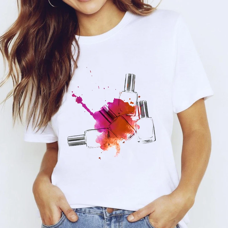 

T-shirts Top for Women Love Cartoon Sexy Cute Clothes Fingernail Nail Art Clothing Print Lady Graphic T Shirt Female Tee T-Shirt