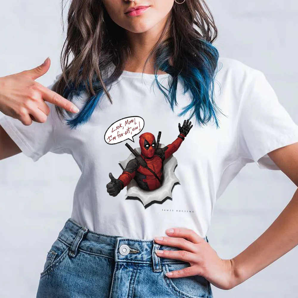 Новое поступление Marvel Футболка женская фильма Дэдпул Рубашки футболки Harajuku с