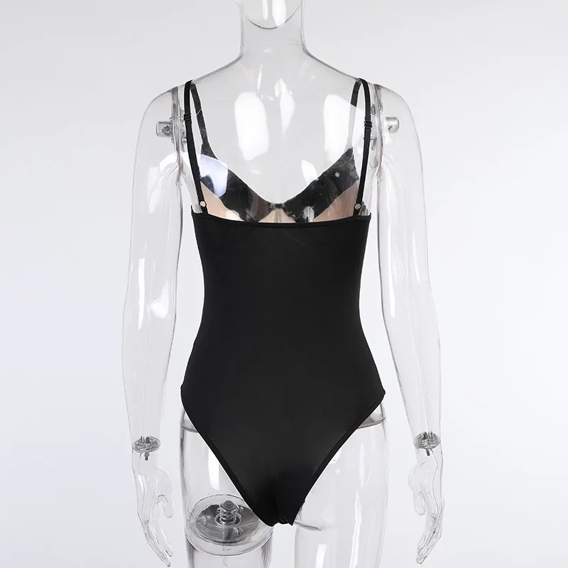 

Skinny Patchwork Bodysuit Femme Sexy V Neck Push Up Spaghetti Strap Body Suits for Women One Piece Outfit Spring Summer
