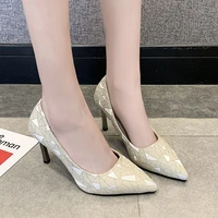 2021 spring new products korean style fashion horse eye pointed high heels geometric pattern stiletto ladies shoes