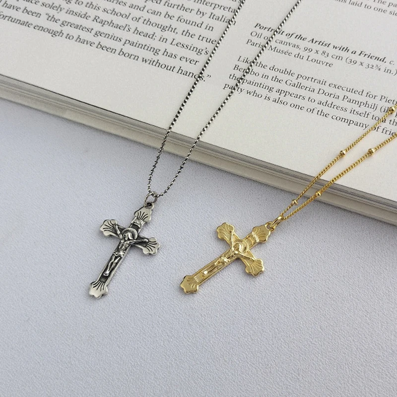 2020 new Traditional Large Crucifix Pendant Necklaces Cross Medallion Necklace 925 silver necklace Antique Silver | Украшения и