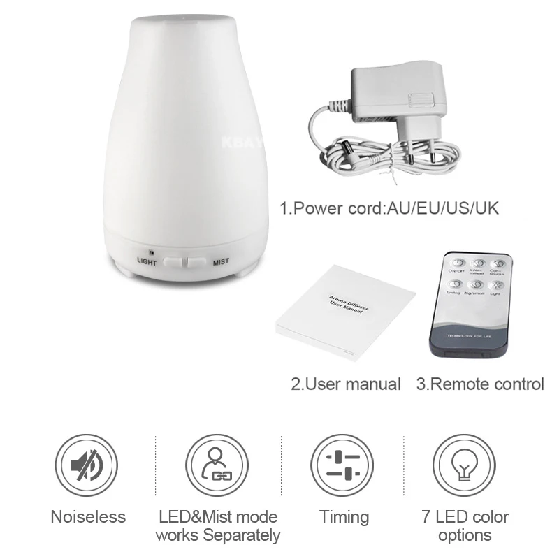 

200ML Remote Control USB Air Humidifier Oil Air Diffuser Ultrasonic Humidifier Cool Mist With Color LED Lights For Home
