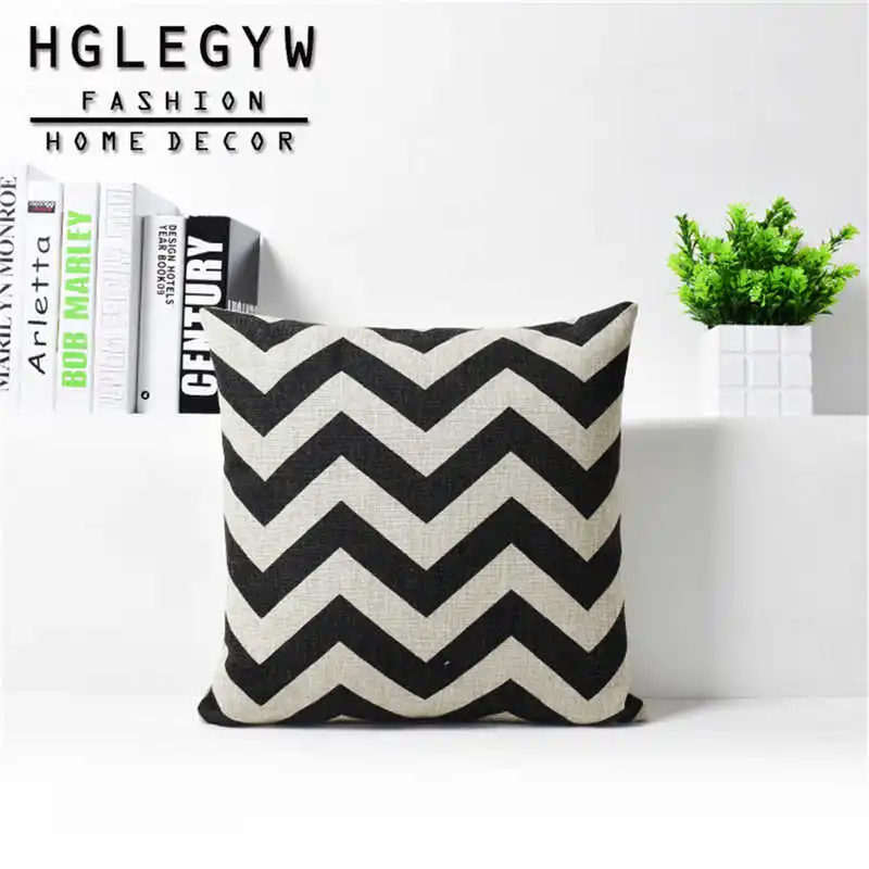 Наволочка в черно белую полоску из хлопка и льна наволочка с принтом наволочки