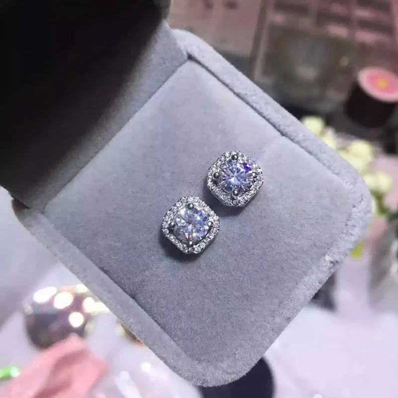 

YANHUI Authentic 925 Solid Silver Classic Stud Earrings Clear Zircon Earrings For Women Fine Christmas Gift Silver 925 Jewelry