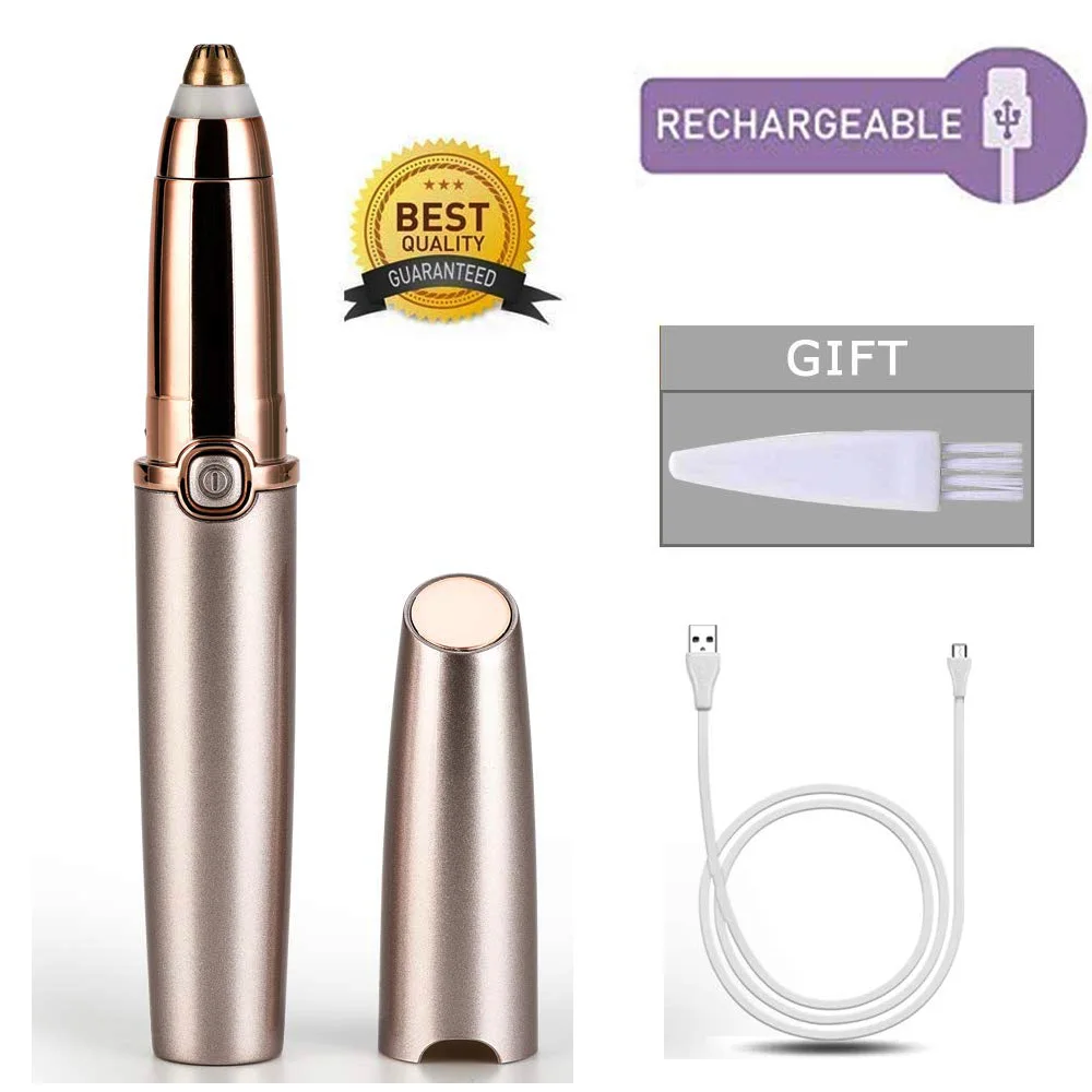 GOLD Rechargetable Эпилятор для бровей для женщин, эпиляция бровей, электрический триммер, бритва, работающая от батареи, для гладкой отделки и безболезненной - Цвет: GOLD Rechargetable