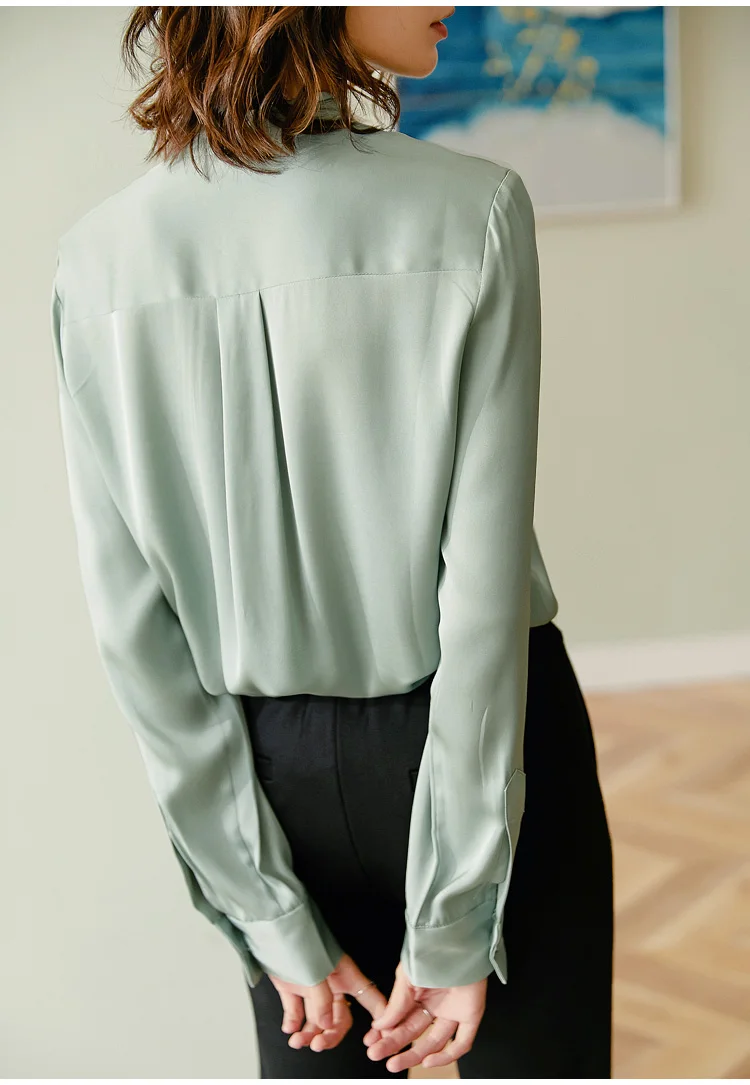 22 мм Тяжелая шелковая блузка Осень длинный рукав мягкая пятнистая рубашка