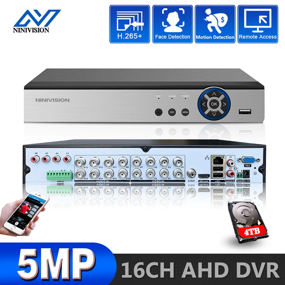 16 Channel AHD DVR 5MP 16CH AHD/CVI/TVI DVR 2592*1944 5MP CCTV Video Recorder Hybrid DVR NVR HVR 6 In 1 Alarm Security System