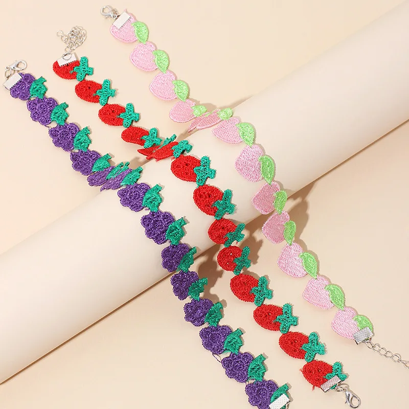 

Japanese Cute Fruit Necklace Choker Strawberry Short Necklace Clavicle Chain Collar Female