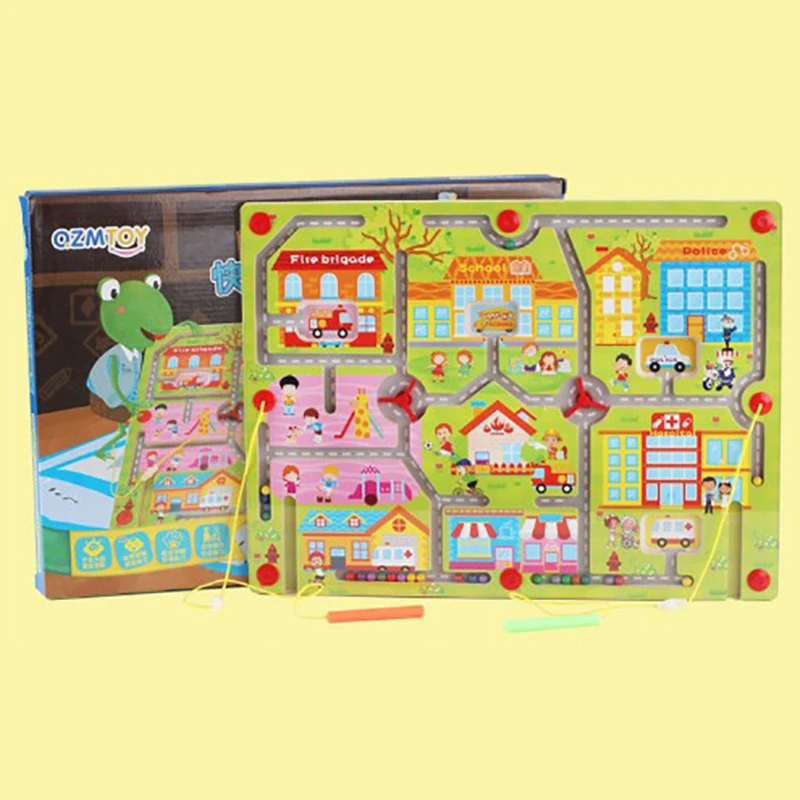 

New Kids Toy Children Magnetic Pen Maze Ball Game Kids Wooden Puzzle Toys Kids Early Educational Brain Teaser Toy Xmas Gift