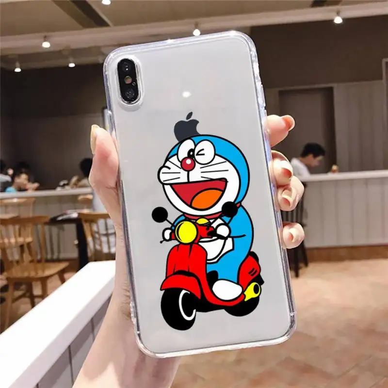 

Cute Cartoon Doraemon Robot cat Phone Case Transparent soft For iphone 5 5s 5c se 6 6s 7 8 11 12 plus mini x xs xr pro max