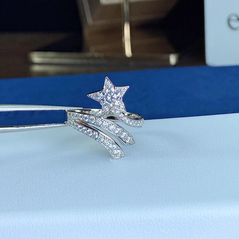 

Hot Sale European high quality S925 Sterling Silver Jewelry For Women Luxury Crush Lozenge Vintage ring Meteor shine fingertip