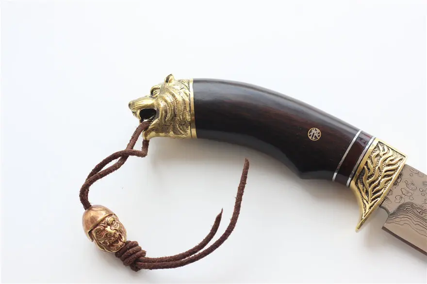 Нож ручной работы с волком дамасское лезвие с деревянной ручкой 60hrc ножи с фиксированным лезвием кемпинга охоты коллекция выживания нож охотничий подарок EDC инструмент