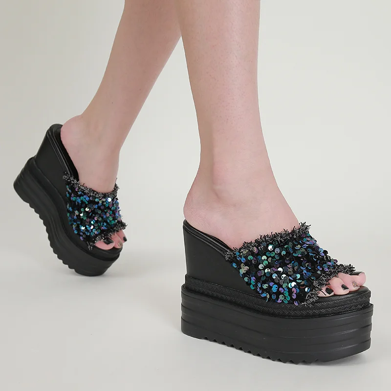 

Women Slippers Crystal Wedges Slides For Women High Heels Fashion Summer Beach Shoes 2022 Female Platform Sandalias New