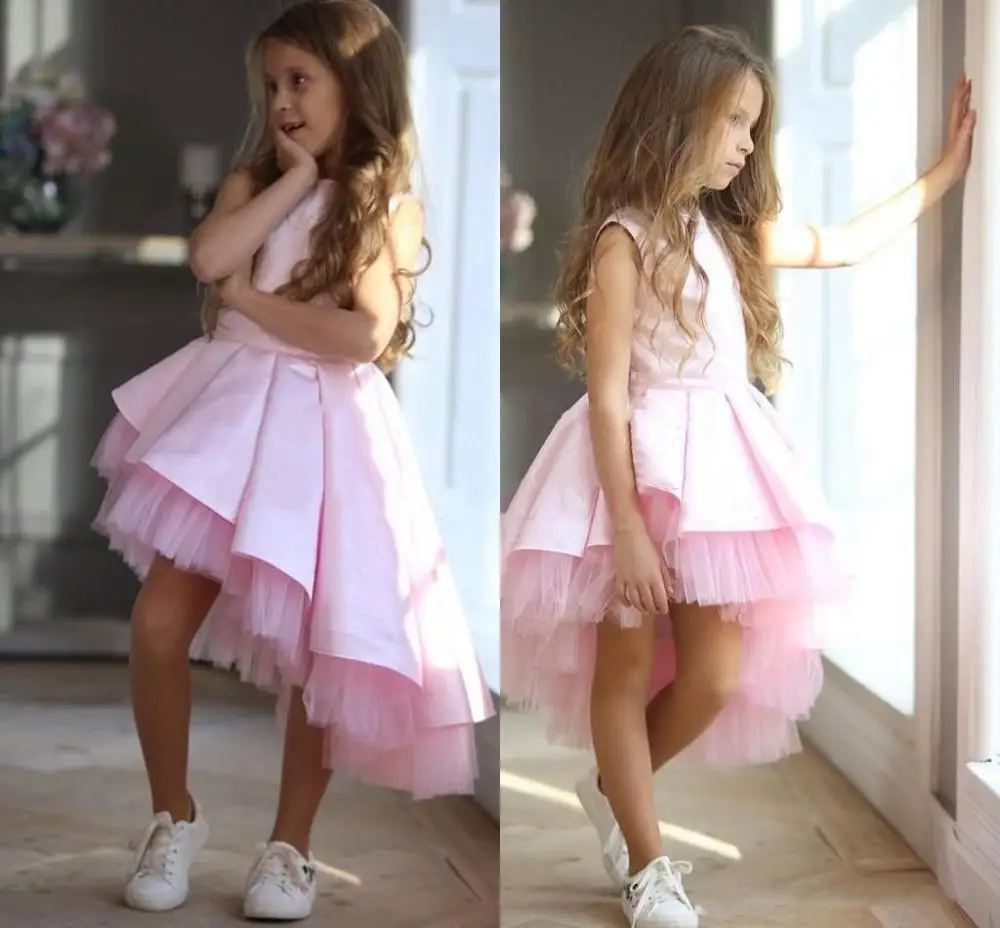 Милые Розовые Платья с цветочным узором для девочек красивые вечерние платья из