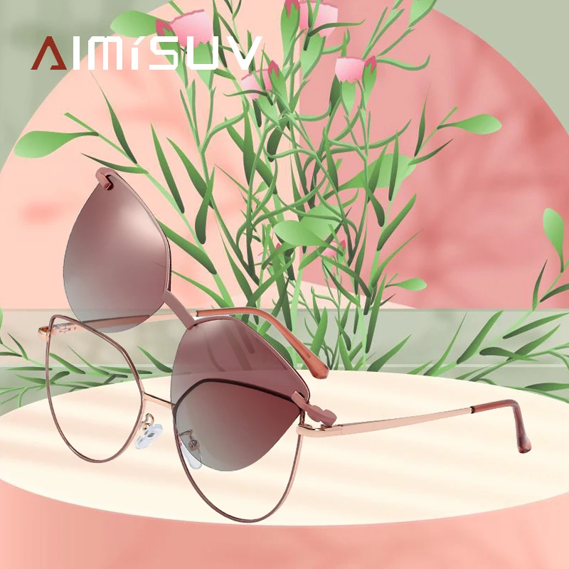 

Женские винтажные солнцезащитные очки AIMISUV, поляризационные очки «кошачий глаз» с зажимом, с защитой от ультрафиолета UV400