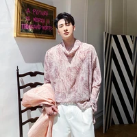 men retro pattern print long sleeve casual pullover thin shirt male women japan harajuku korea streetstyle shirts