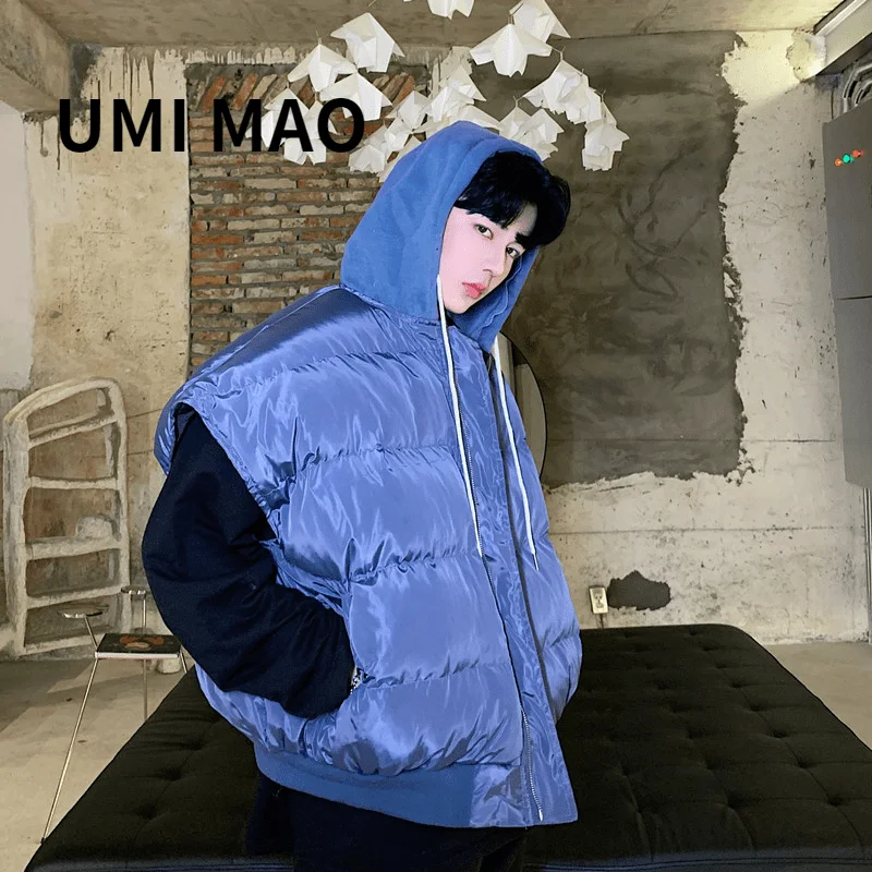 

Модный жилет UMI MAO с ребристой каймой, зимний хлопковый жилет с рукавом летучая мышь, японская нишевая хлопковая куртка с капюшоном Y2K