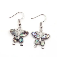 fyjs unique silver plated abalone shell butterfly shape dangle earrings for anniversary jewelry