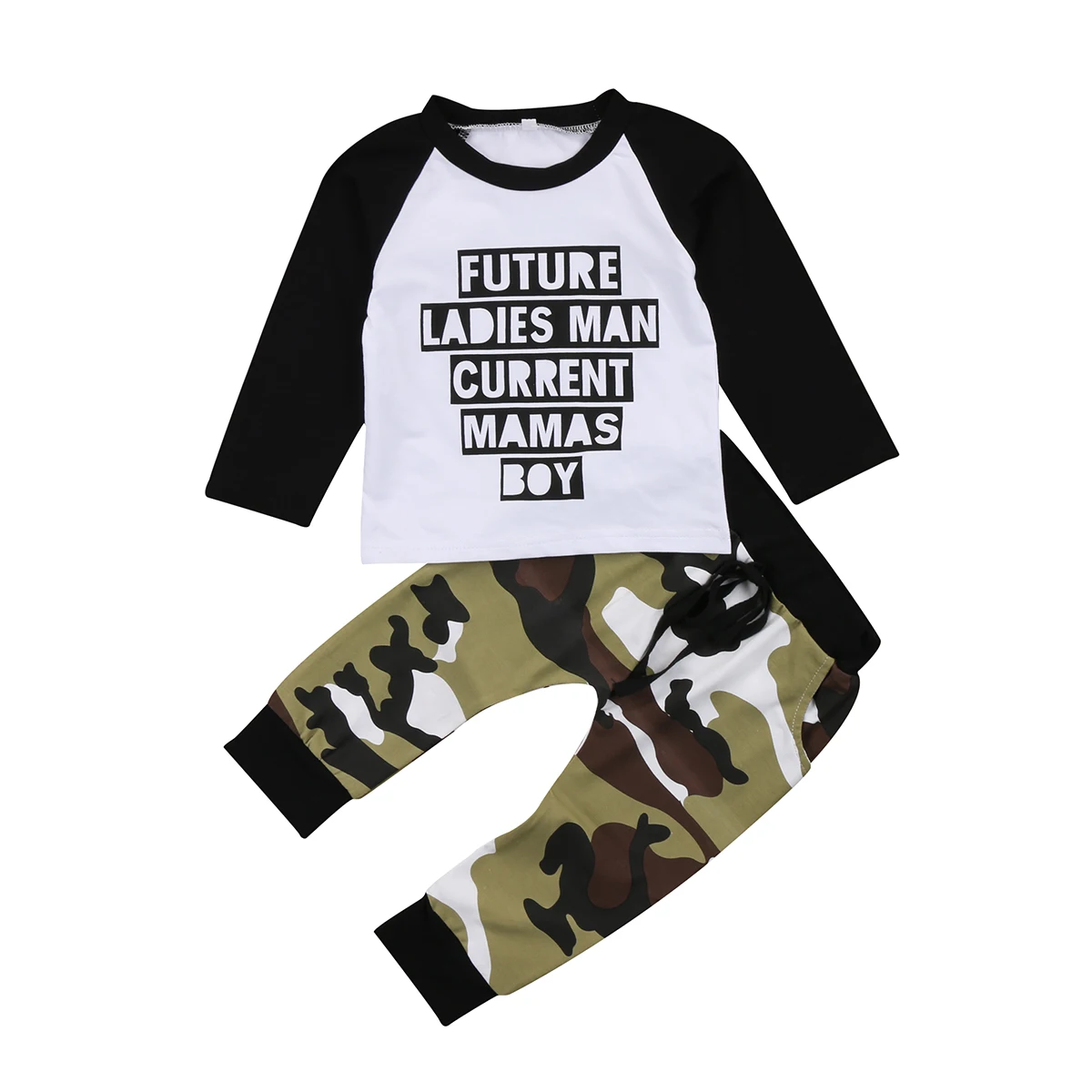 2Pcs Modis Autumn Baby Boys Kids Outfits Toddler Letter Print Long Sleeve Cotton Tee Tops Camouflage Pants Clothes Baby's Set |