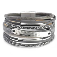 european and american fashion accessories woven multi layer leather jewelry uv plated alloy magnetic buckle bracelet