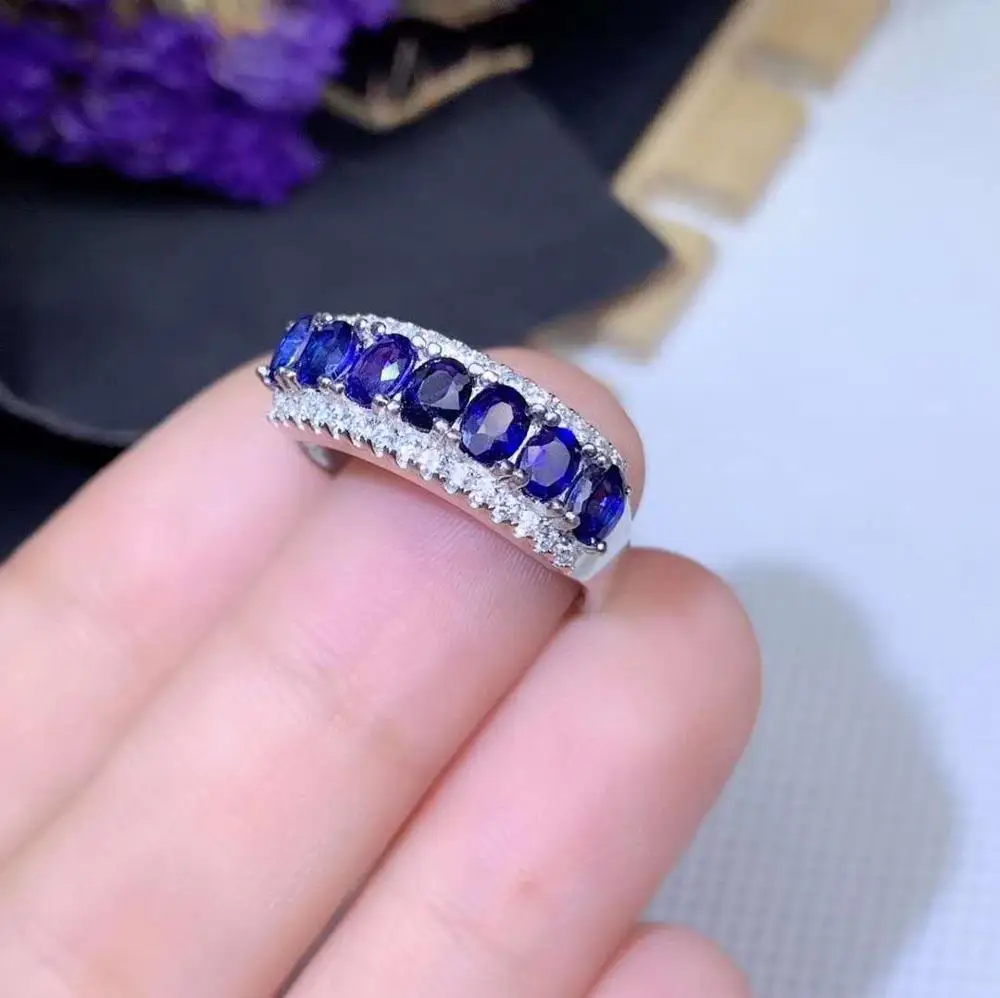 Натуральный настоящий синий сапфир кольцо 925 пробы серебро ювелирных украшений