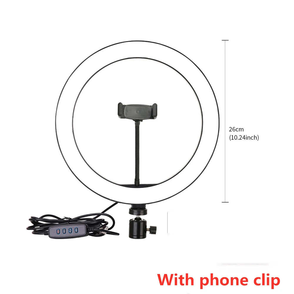 26CM WITH CLIP 10 дюймов переносной стол светодиодный легкий штатив кольцевая лампа Youtube мобильного телефона в реальном времени 5500k фото селфи-студия губная помада, свет для телефона - Цвет: 26CM WITH CLIP