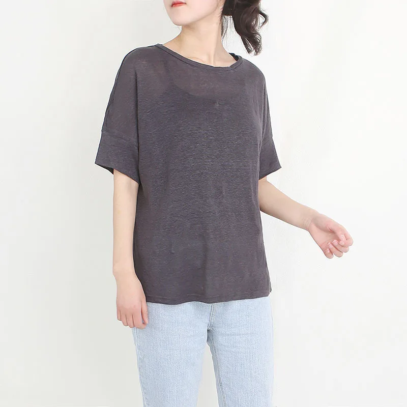 Женский Тонкий льняной Топ футболка с коротким рукавом для девочек красивая