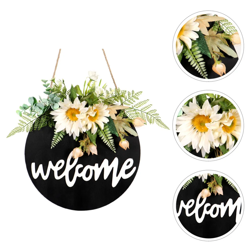 

1Pc Imitated Sunflower Garland Welcome Board Pendant Festival Doorplate (White)