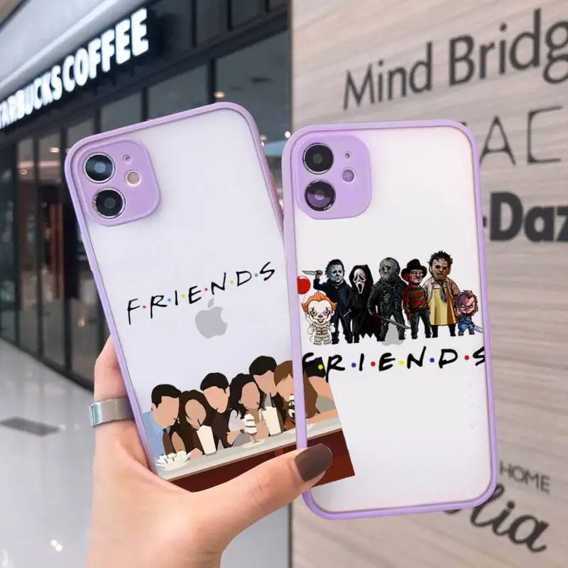 

friends TV Phone Case For iPhone 12 11 Mini Pro XR XS Max 7 8 Plus X Matte transparent Purple Back Cover