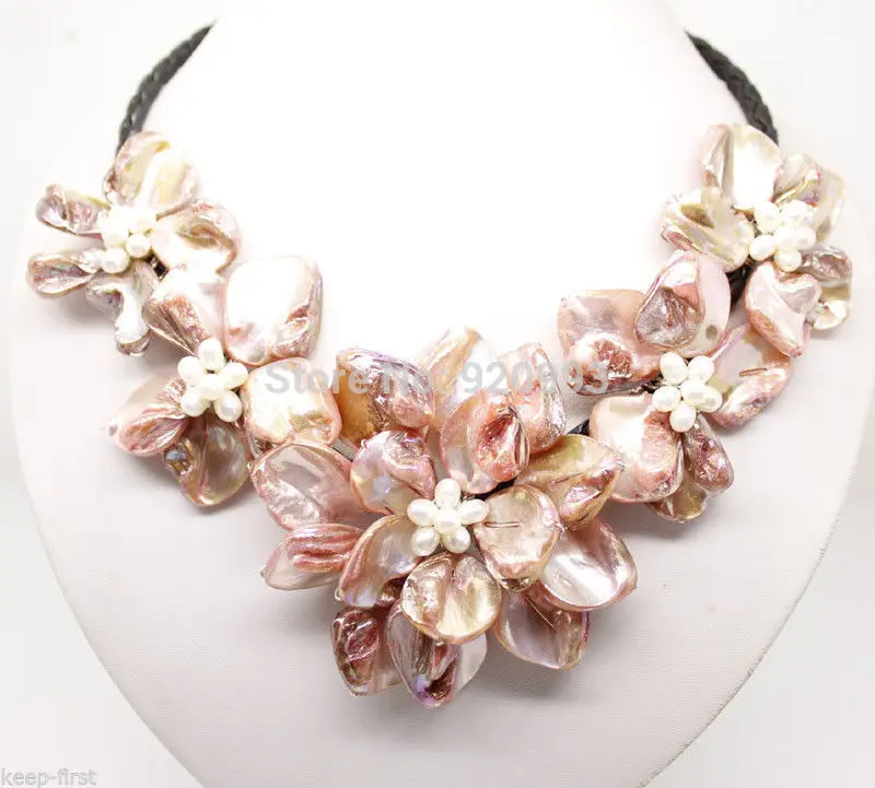 

Оптовая продажа, бесплатный ** Новый розовый цвет, жемчужное ожерелье с цветком, 18 дюймов длиной f