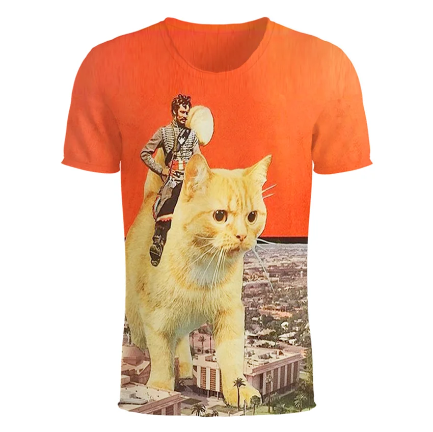 

KISSQIQI 3D Printed T-shirt European and American Fashion Novelty Kitten 2020 New Men's Summer Joker T-shirt