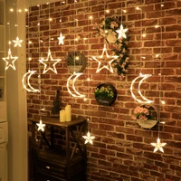 christmas fairy star moon lights string lights star garland on window curtain indoor tree decoration new year wedding light
