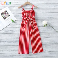 kids summer siamese trousers stripes spaghetti strap flounce sleeveless casual jumpsuit for girls girls suits1 6 years