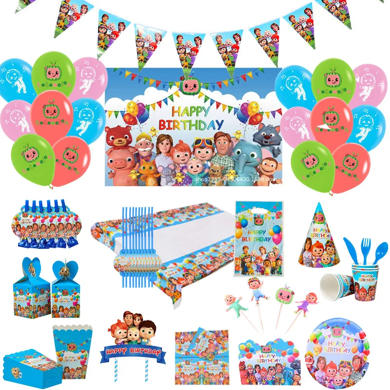 

185/277pcs Cocomelon Theme Disposable Kids Favor Birthday Party Decorations balloon Tableware Supply Baby Shower Party Supplies