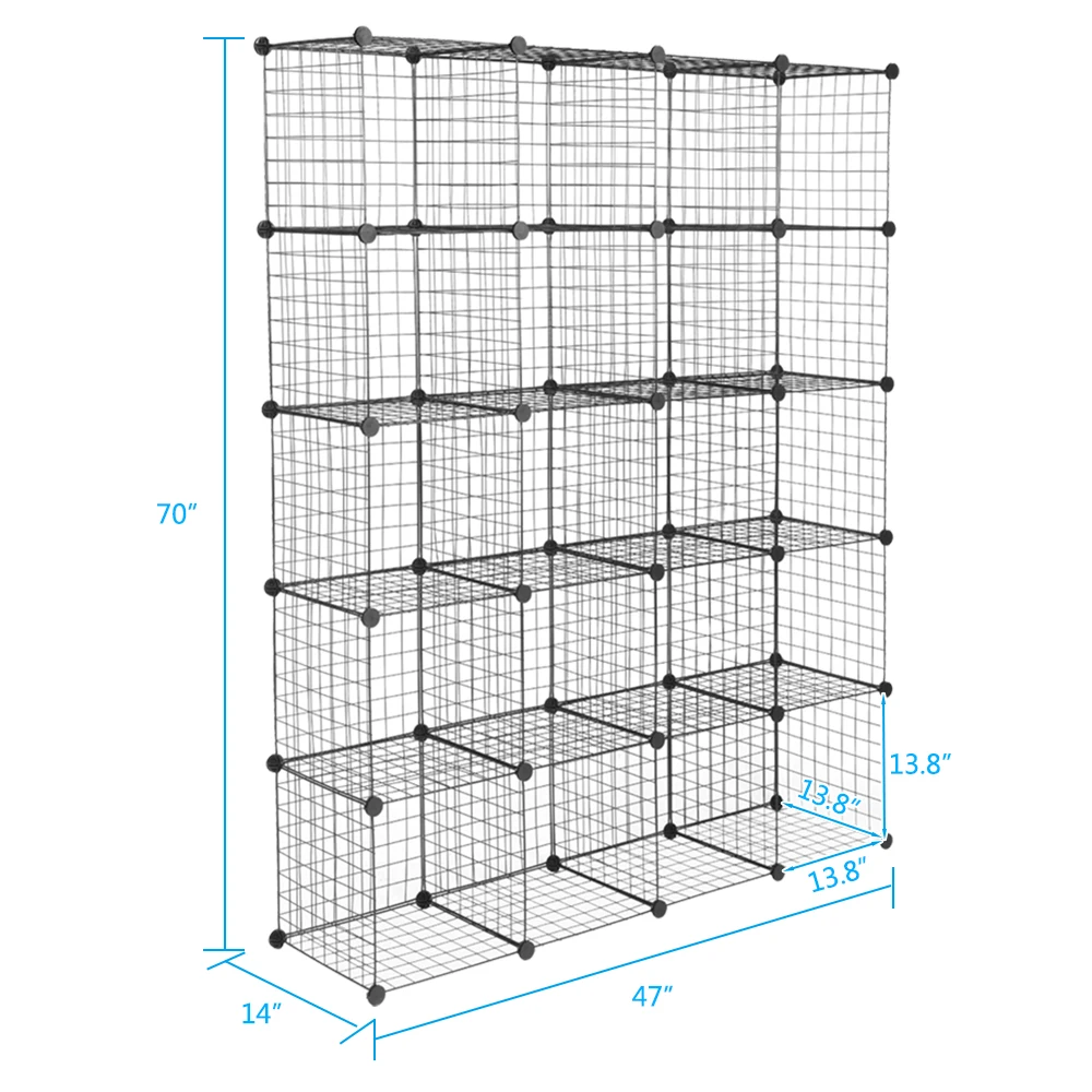20-Cube Metal Grid Storage Bookshelf Organizer-DIY Shelves-Closet Wire Book Shelf Bookcase Shelving for Bedroom Office |