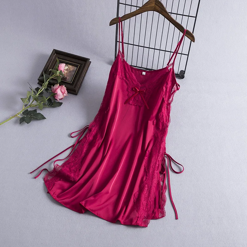 

Сексуальное платье Ночная рубашка женская ночная сорочка с v-образным вырезом на бретельках Ночная Рубашка летнее кружевное платье без рук...