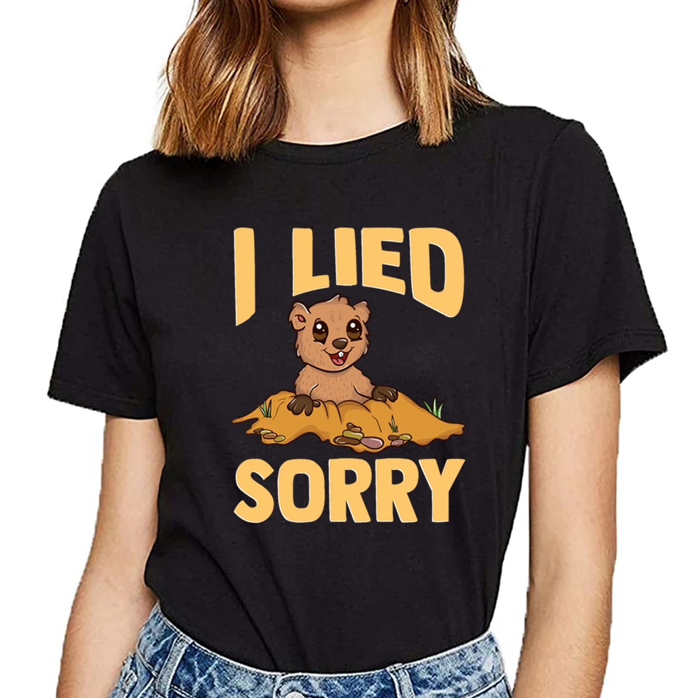 

Топы Футболка Для женщин забавные сурок день соврал извините подходит надписями Хлопковая женская футболка