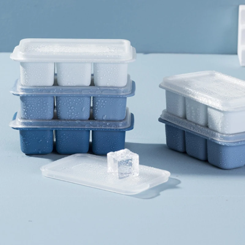 

3pcs Silicone Ice Tray Maker Form Ice Cake Pudding DIY Ice Grid Molds Easy-Release Square Shape Ice Trays Molds With Lid Tools